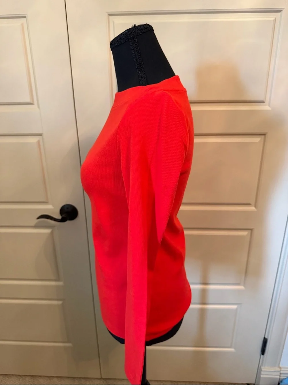 LOFT Bright Red Boatneck Ribbed Long-Sleeve Top